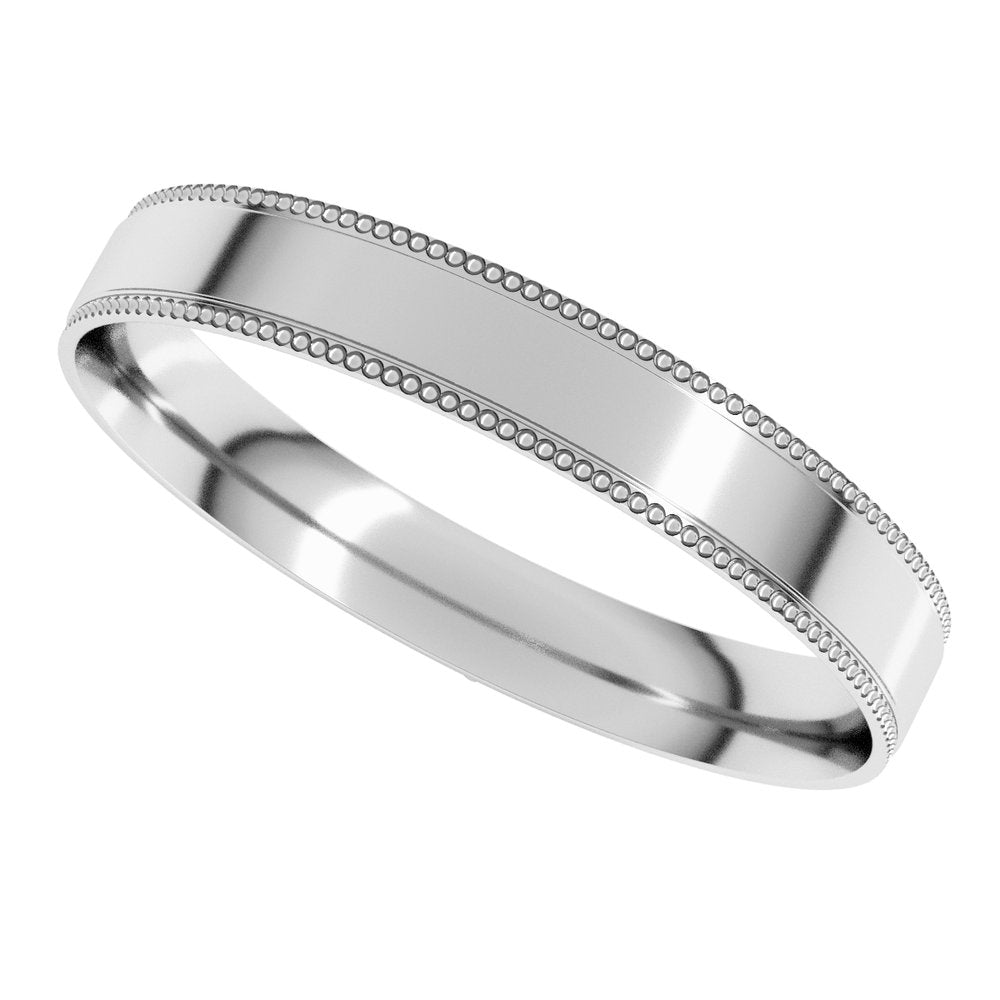 14K White 3 mm Milgrain Stepped-Edge Comfort-Fit Flat Band Size 10.5