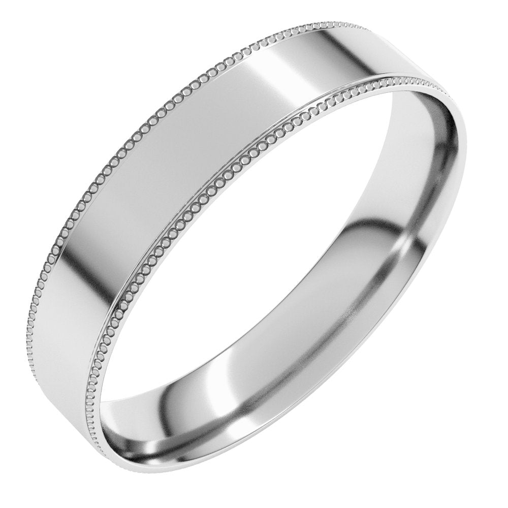 Platinum 4 mm Milgrain Stepped-Edge Comfort-Fit Flat Band Size 10