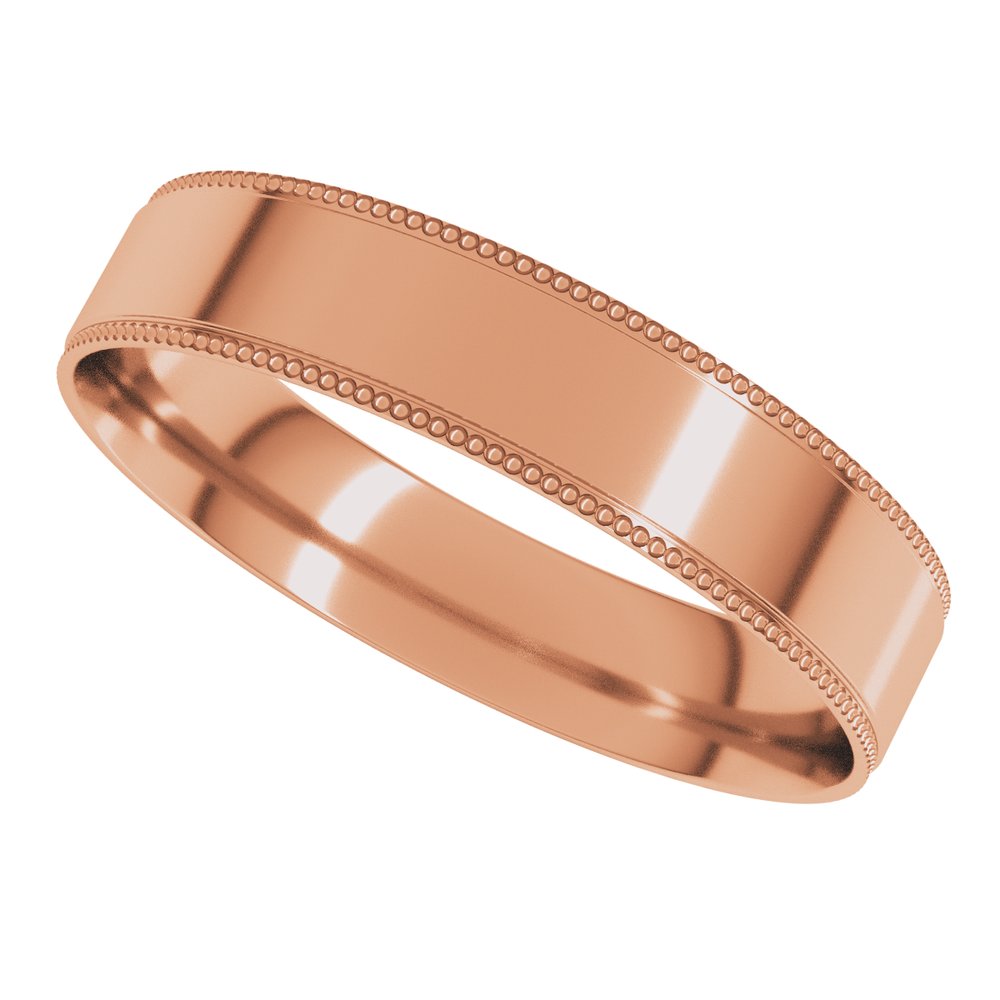 14K Rose 4 mm Milgrain Stepped-Edge Comfort-Fit Flat Band Size 11