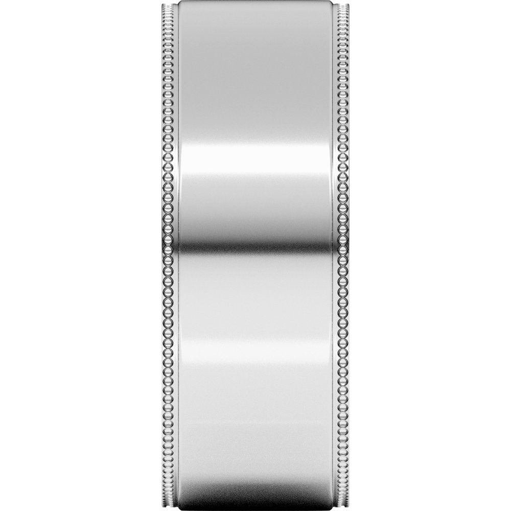 14K White Gold 7 mm Milgrain Stepped-Edge Comfort-Fit Flat Band Size 11.5