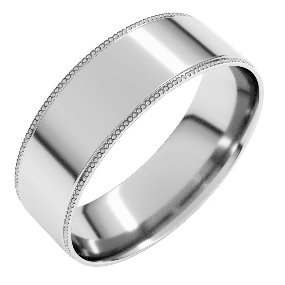 14K White Gold 6 mm Milgrain Stepped-Edge Comfort-Fit Flat Band Size 8.5
