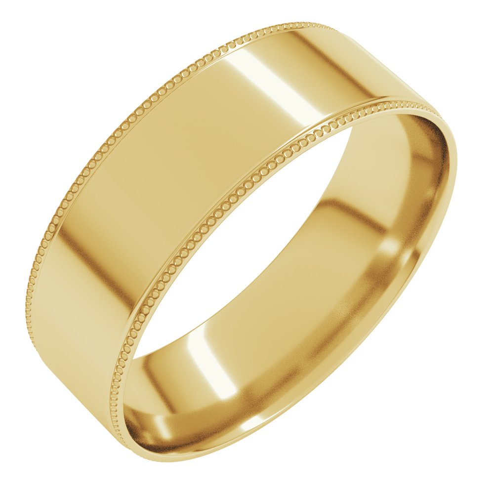 14K Yellow 6 mm Milgrain Stepped-Edge Comfort-Fit Flat Band Size 11