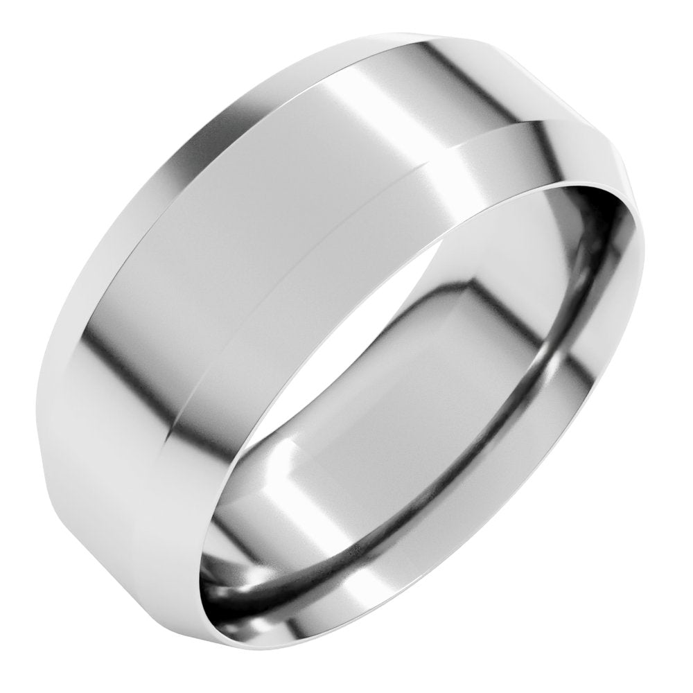 10K White Gold 8 mm Beveled-Edge Comfort-Fit Flat Band Size 10