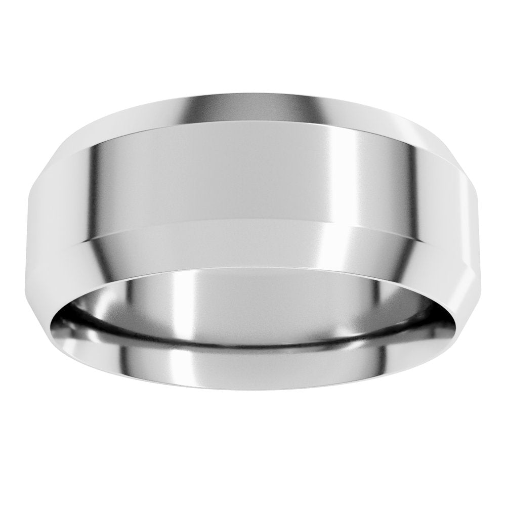 14K White Gold 8 mm Beveled-Edge Comfort-Fit Flat Band Size 10