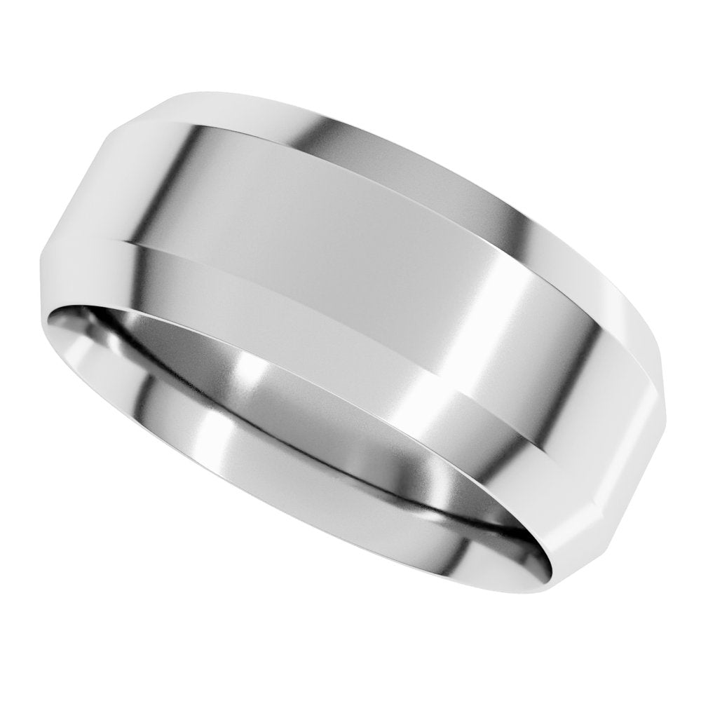 14K White Gold 8 mm Beveled-Edge Comfort-Fit Flat Band Size 10