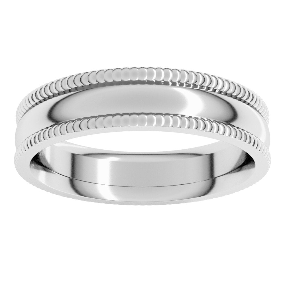 14K White 5 mm Extra Large Milgrain Comfort-Fit Half Round Band Size 10