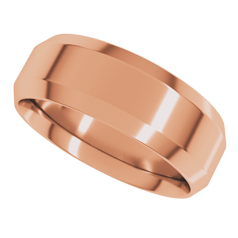 14K Rose Gold 7 mm Beveled-Edge Comfort-Fit Flat Band Size 10.5