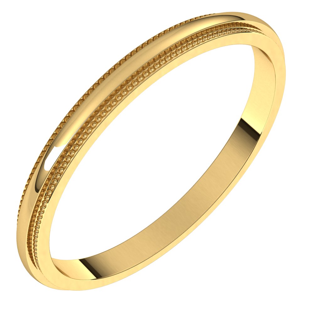 14K Yellow Gold 2 mm Milgrain Stepped-Edge Half Round Band Size 8