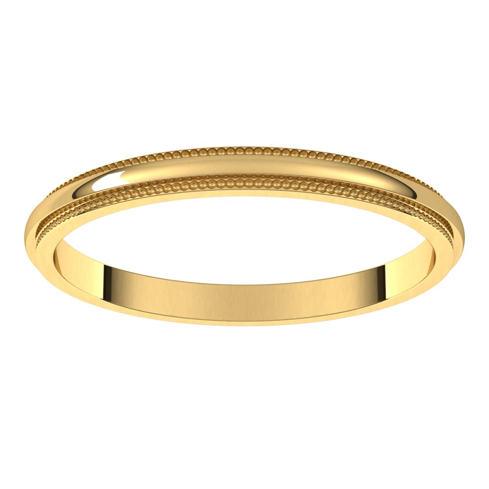 14K Yellow Gold 2 mm Milgrain Stepped-Edge Half Round Band Size 8