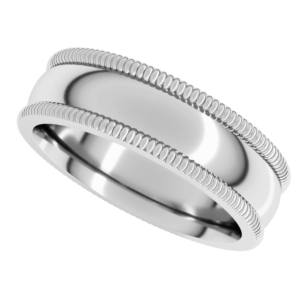 Platinum 6 mm Extra Large Milgrain Comfort-Fit Half Round Band Size 7.5