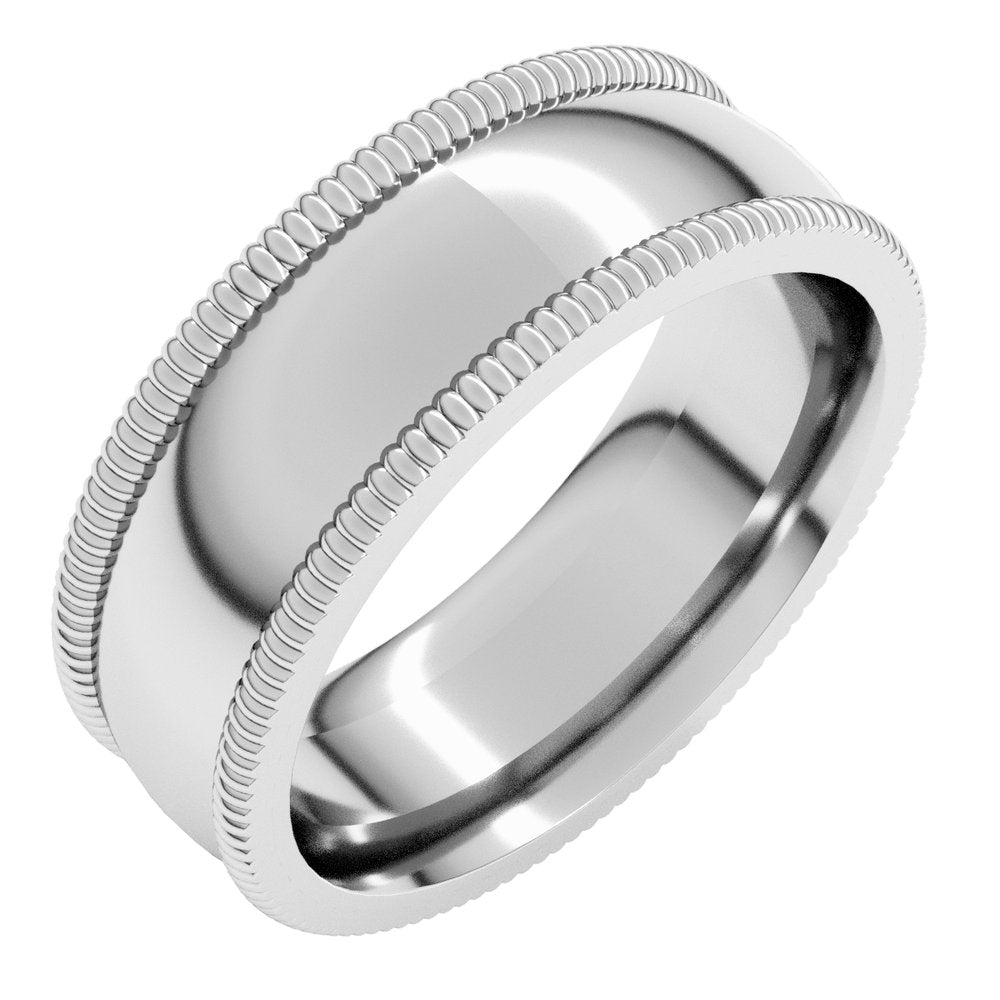 14K White 7 mm Extra Large Milgrain Comfort-Fit Half Round Band Size 8.5