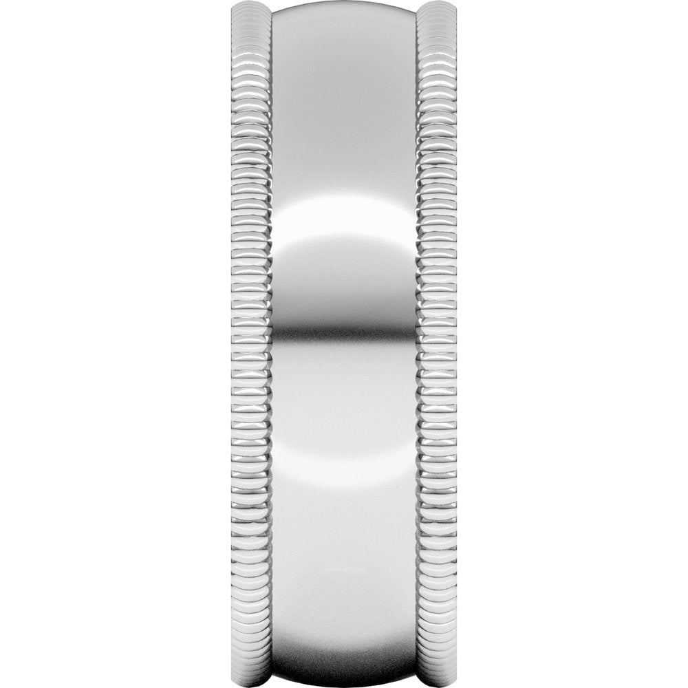 14K White 7 mm Extra Large Milgrain Comfort-Fit Half Round Band Size 8.5