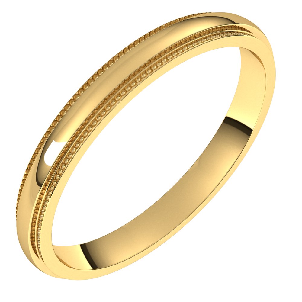 14K Yellow Gold 2.5 mm Milgrain Stepped-Edge Half Round Band Size 8