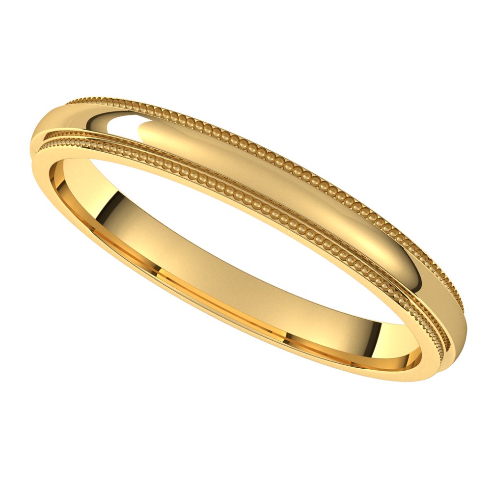 14K Yellow Gold 2.5 mm Milgrain Stepped-Edge Half Round Band Size 8