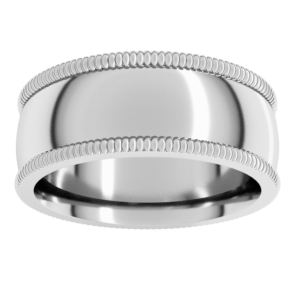 14K White 8 mm Extra Large Milgrain Comfort-Fit Half Round Band Size 9.5