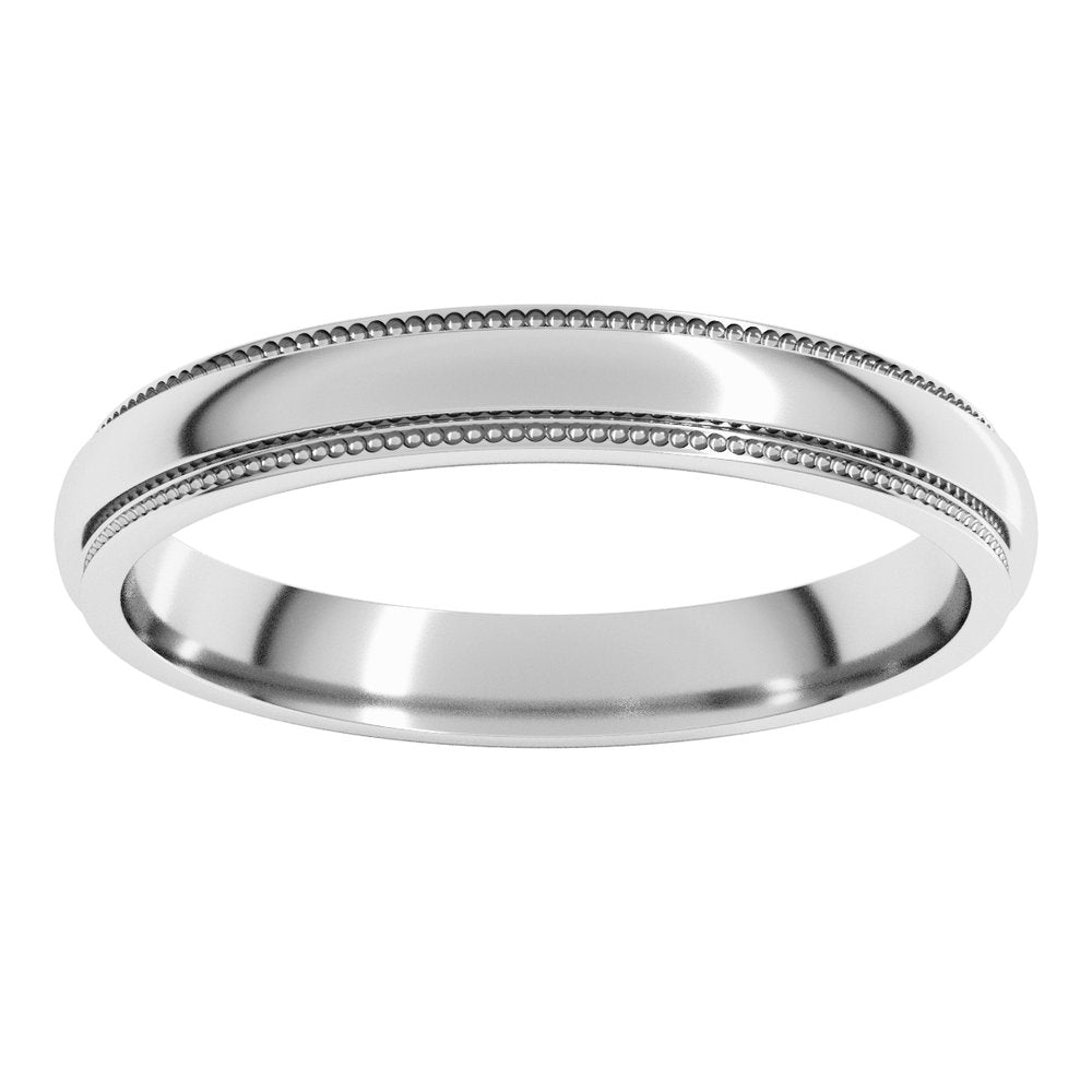 10K White Gold 3 mm Milgrain Stepped-Edge Half Round Band Size 8.5