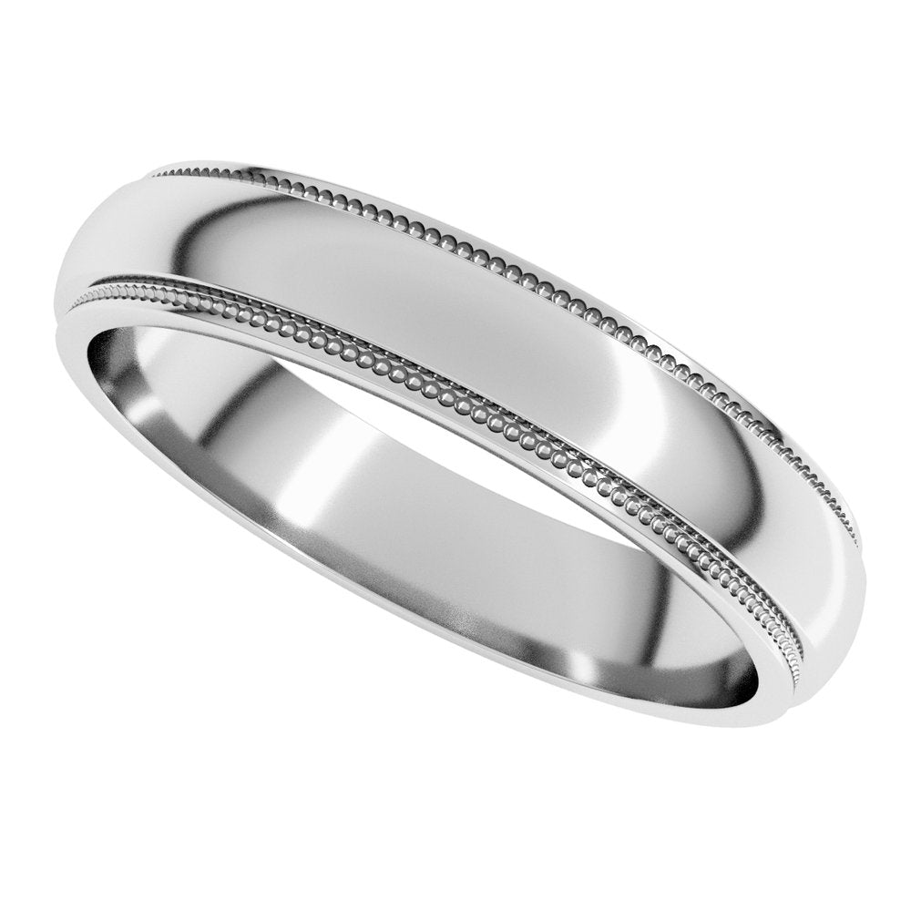 10K White Gold 4 mm Milgrain Stepped-Edge Half Round Band Size 8