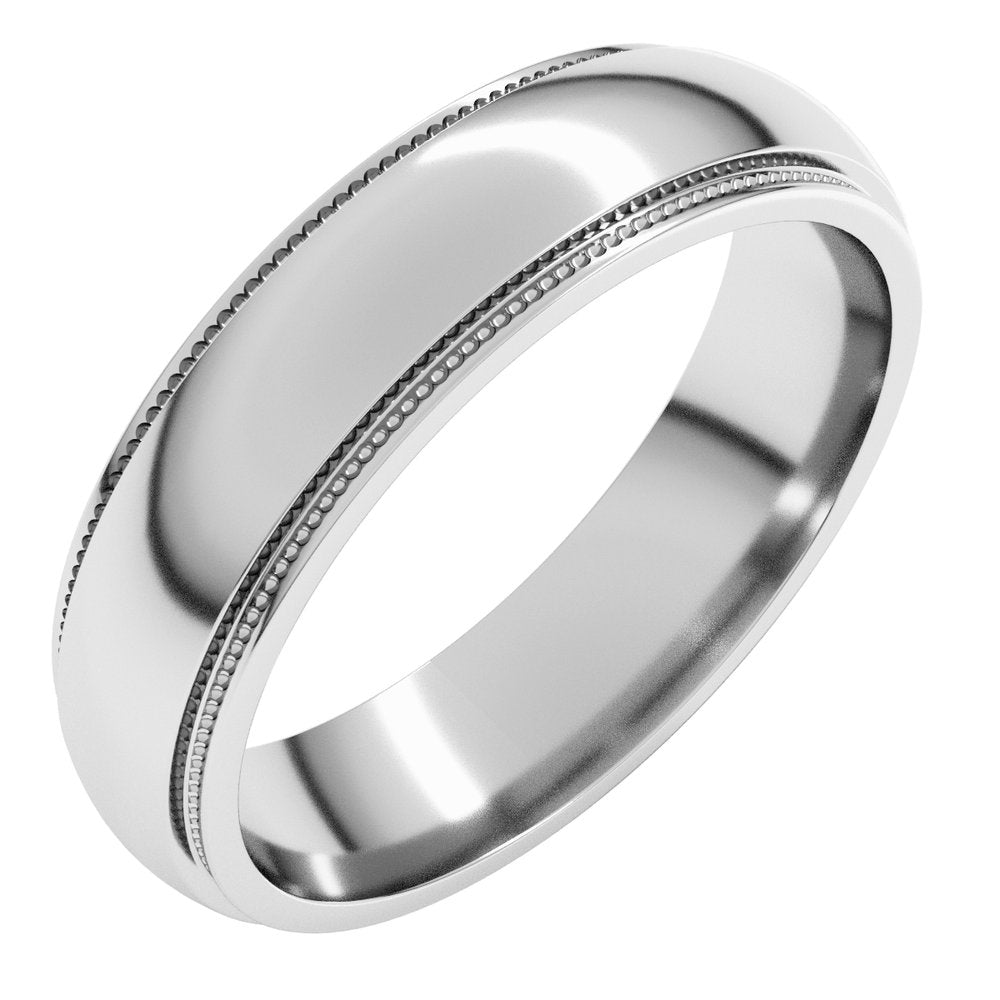 14K White Gold 5 mm Milgrain Stepped-Edge Half Round Band Size 9