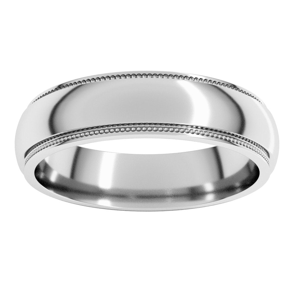 14K White Gold 5 mm Milgrain Stepped-Edge Half Round Band Size 9