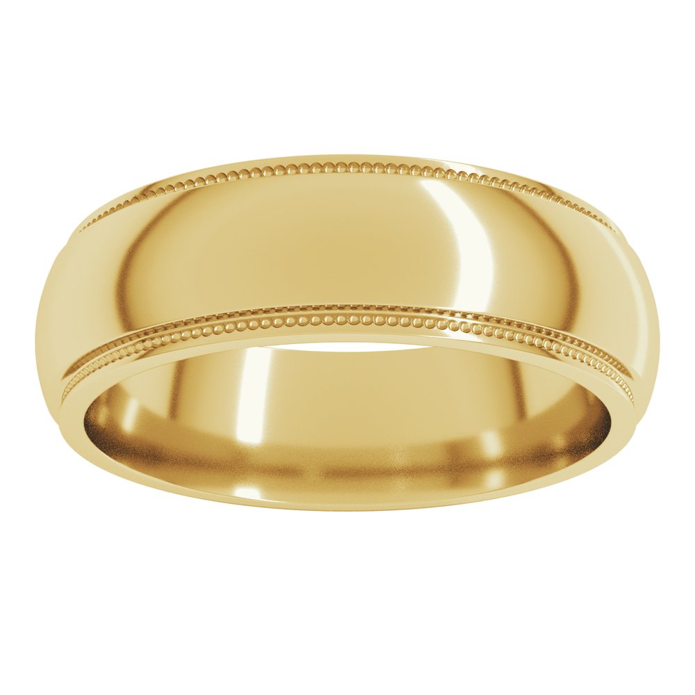 18K Yellow Gold 6 mm Milgrain Stepped-Edge Half Round Band Size 8.5
