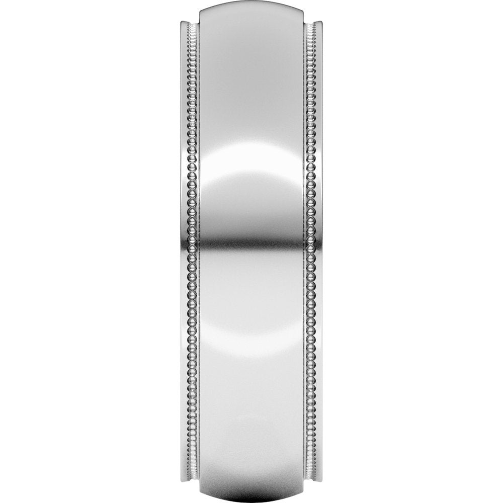 10K White Gold 6 mm Milgrain Stepped-Edge Half Round Band Size 12
