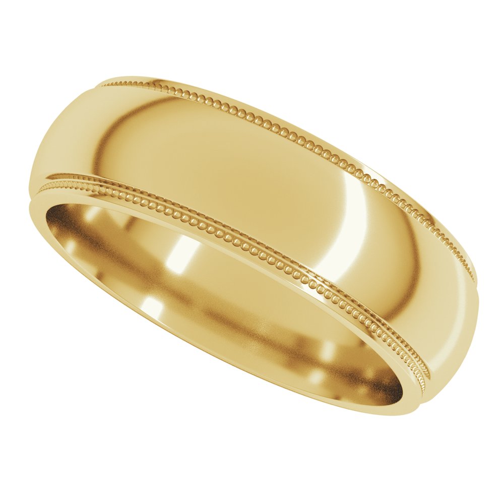 14K Yellow 6 mm Milgrain Stepped-Edge Half Round Band