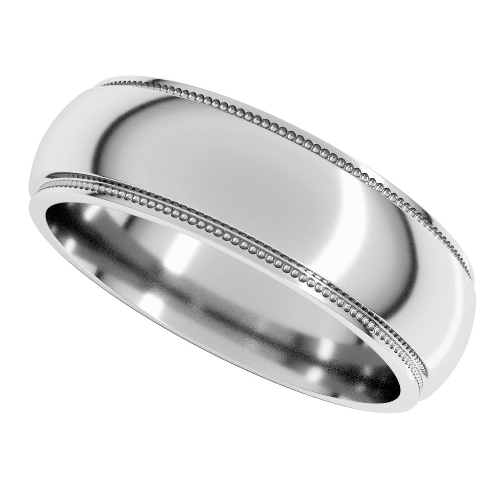 10K White Gold 6 mm Milgrain Stepped-Edge Half Round Band Size 12