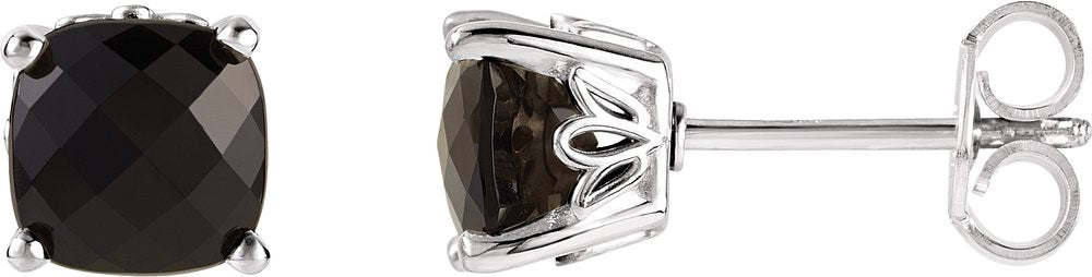 14K White Gold 6x6 mm Cushion Natural Black Onyx Earrings