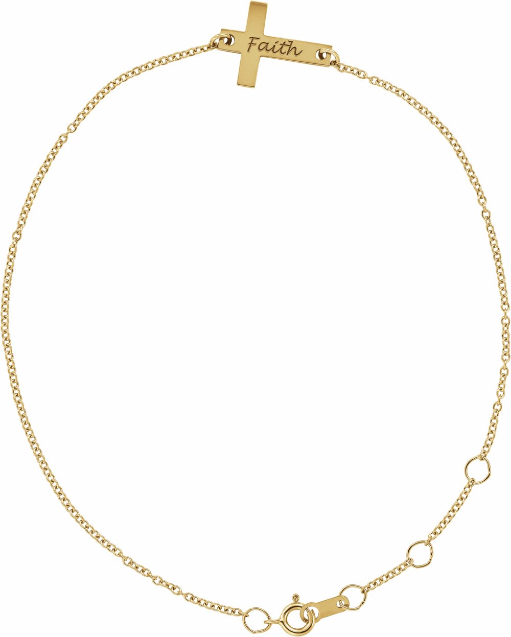 14K Yellow Gold Engravable Cross 6 1/2-7 1/2" Bracelet