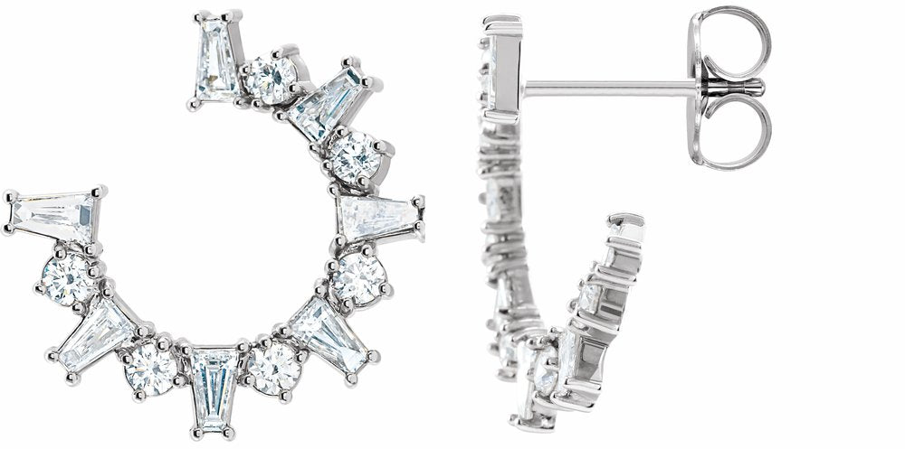 14K White Gold 1 CTW Natural Diamond Front-Facing Hoop Earrings
