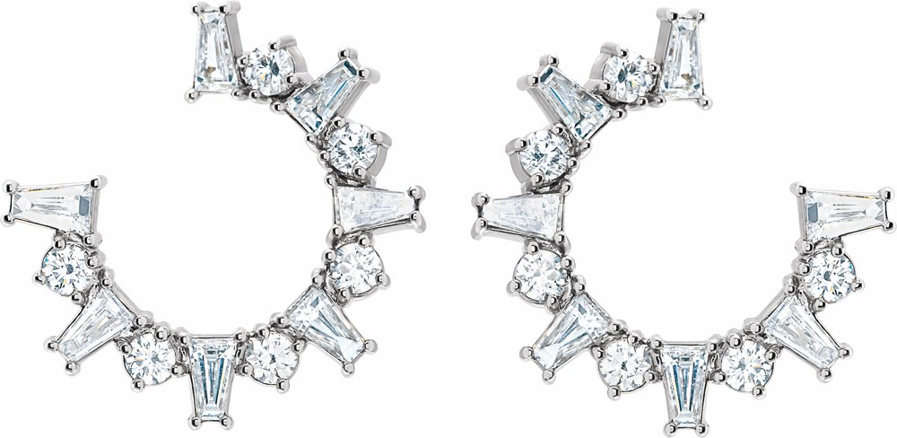 14K White Gold 1 CTW Natural Diamond Front-Facing Hoop Earrings