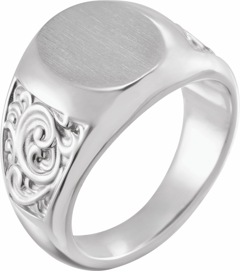 Sterling Silver 14x12 mm Scroll Signet Ring