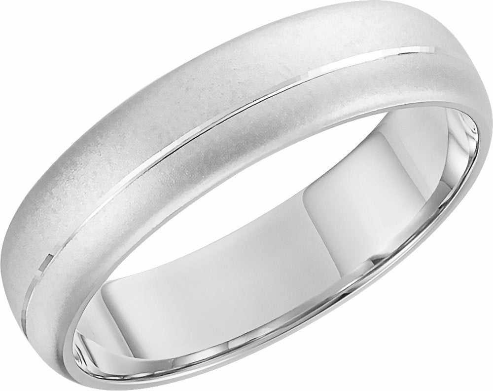 14K White 6 mm Grooved Band with Beadblast Finish Size 7.5