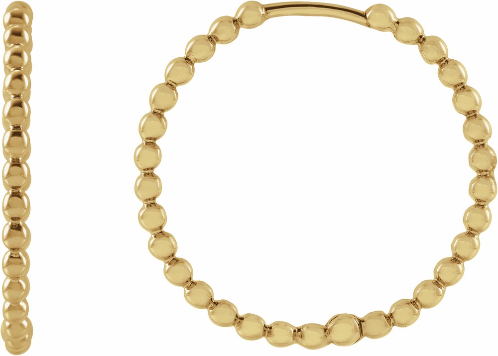 14K Yellow Gold Beaded 20 mm Hoop Earrings