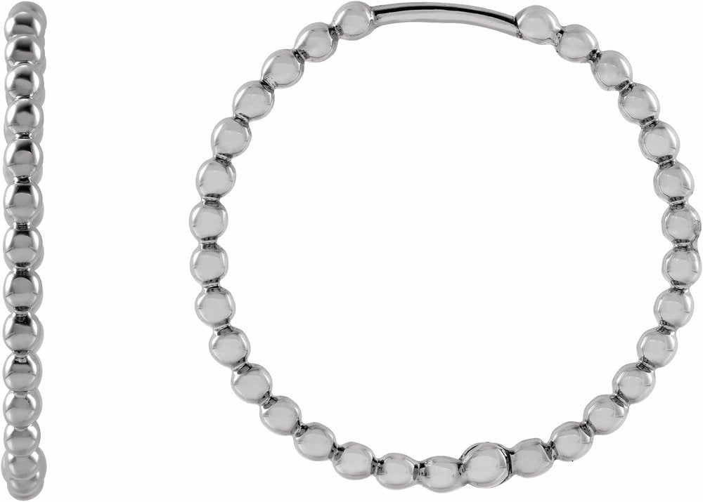 14K White Gold Beaded 20 mm Hoop Earrings