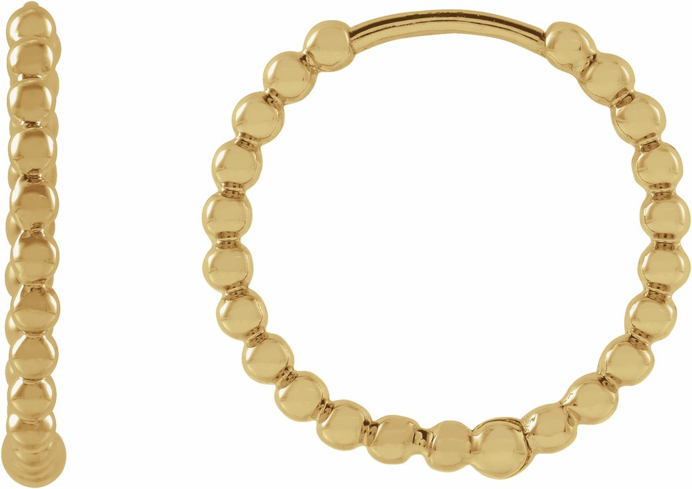 14K Yellow Gold Beaded 15 mm Hoop Earrings