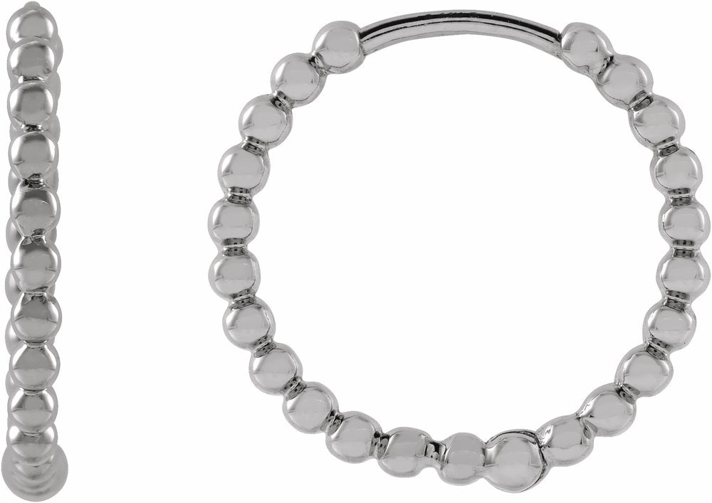 14K White Gold Beaded 15 mm Hoop Earrings