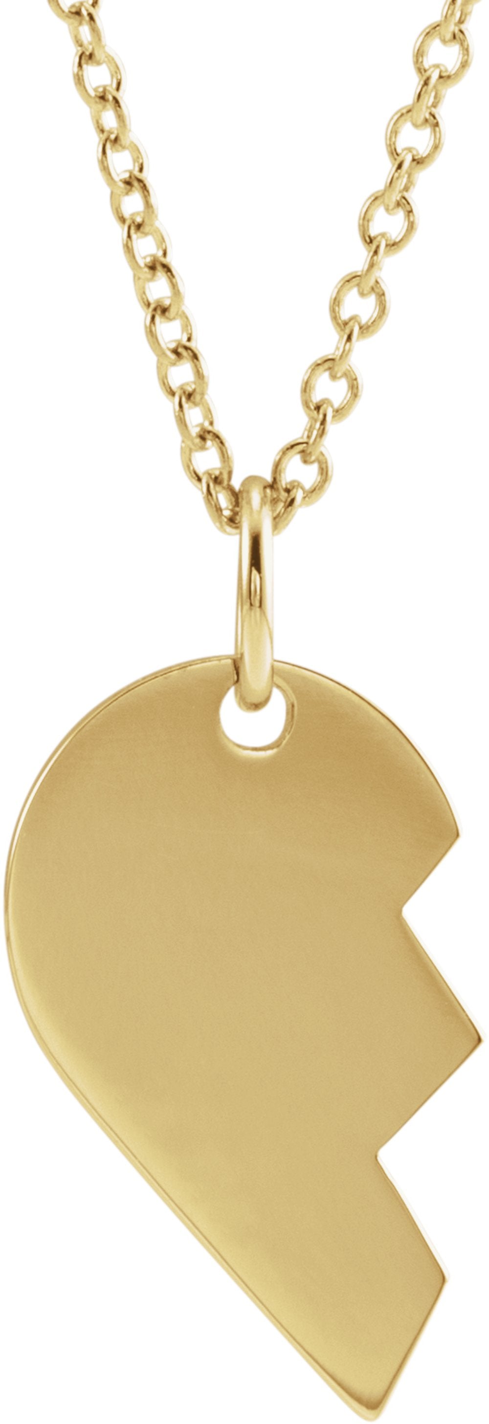 14K Yellow Gold 17x10 mm Right Broken Heart 16-18" Necklace