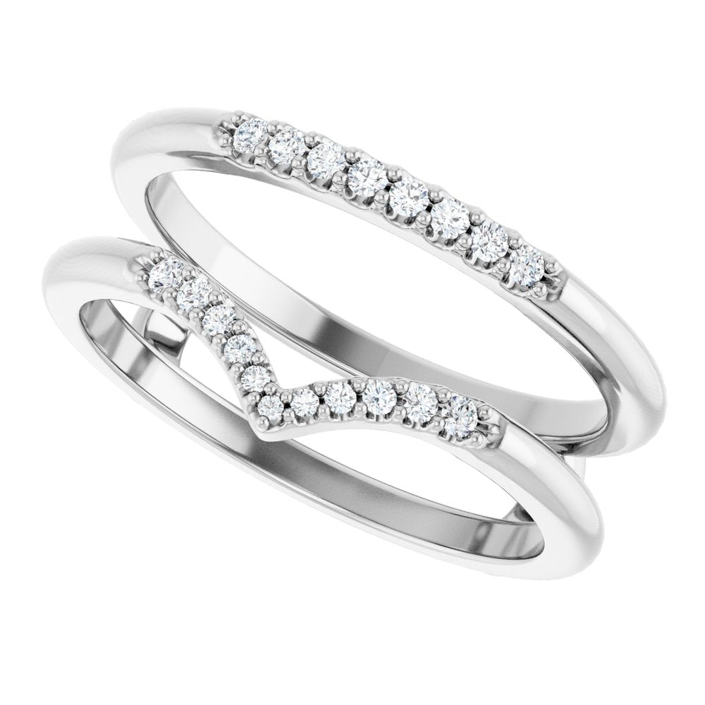 14K White Gold 1/8 CTW Natural Diamond Half Tapered V Ring Guard