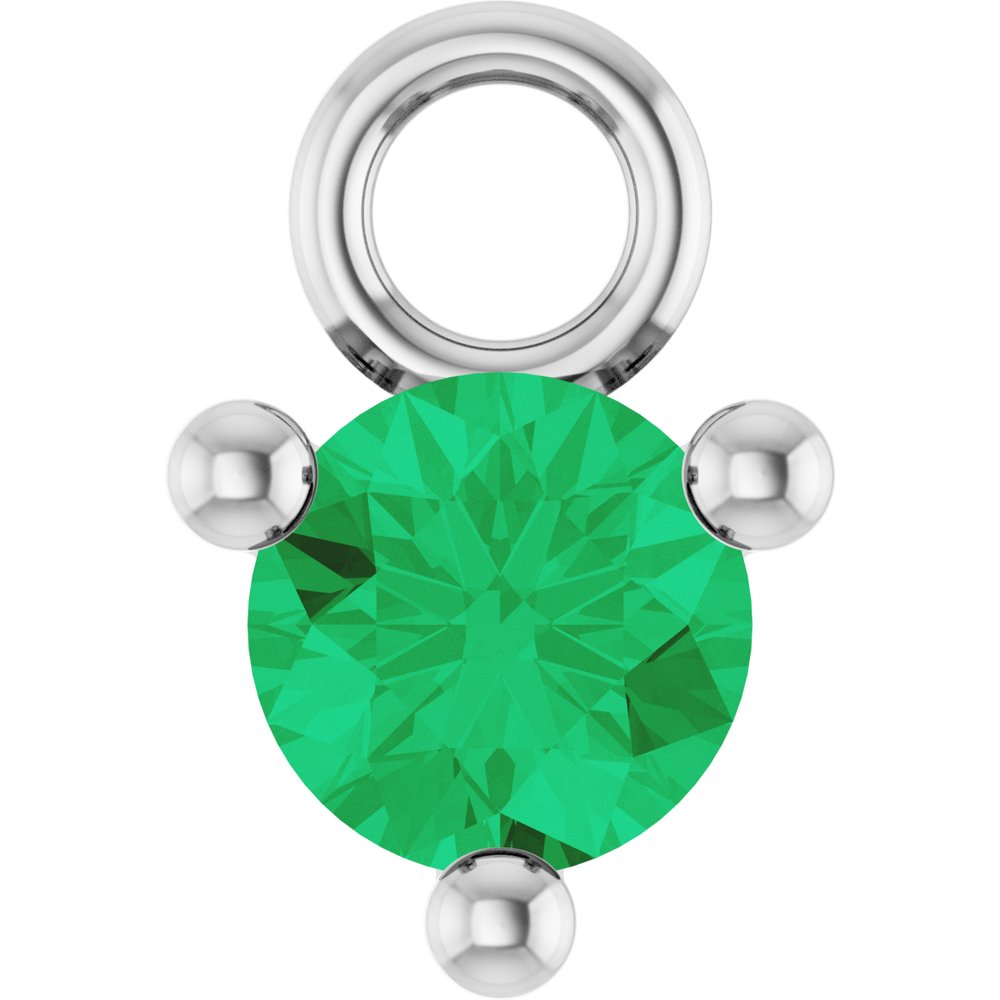 14K White Petite Pavé™ 1/10 CT Lab-Grown Emerald Dangle