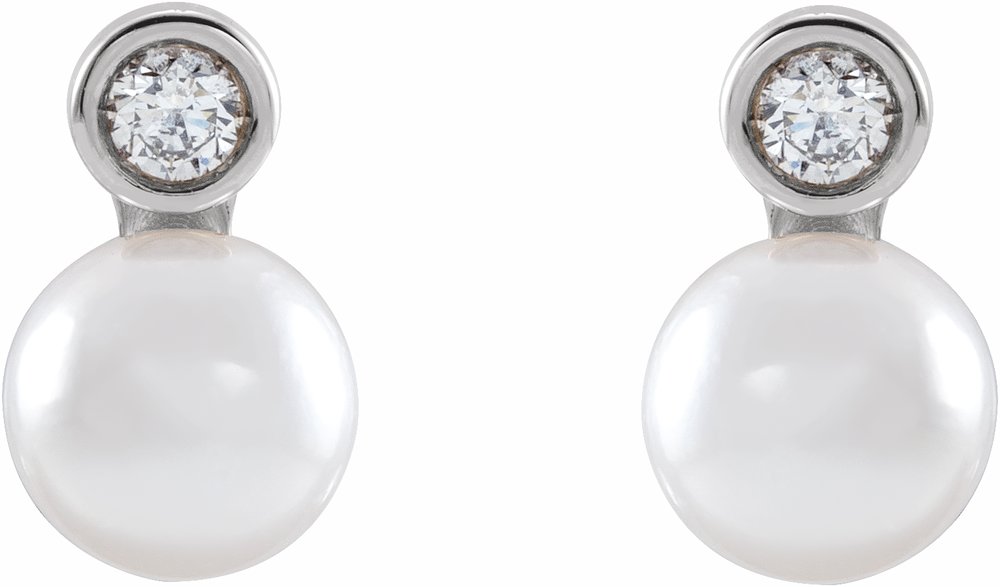 14K White Gold Cultured White Akoya Pearl & .06 CTW Natural Diamond Earrings