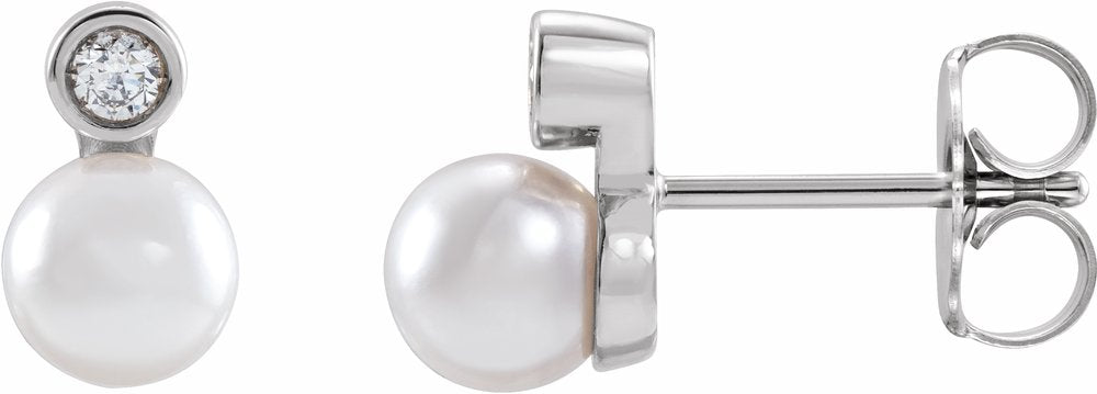 14K White Gold Cultured White Akoya Pearl & .06 CTW Natural Diamond Earrings