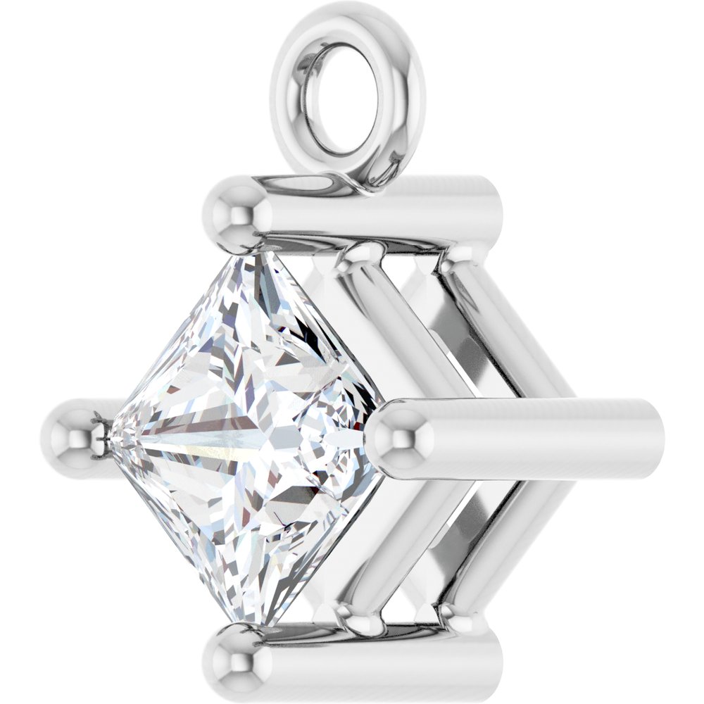 14K White 1/6 CT Natural Diamond Basket Dangle