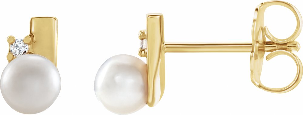 14K Yellow Gold Cultured White Akoya Pearl & .03 CTW Natural Diamond Geometric Earrings