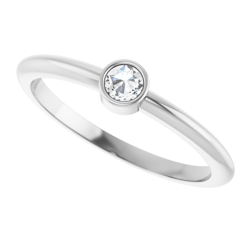 14K White Gold 1/10 CT Rose-Cut Natural Diamond Stackable Ring