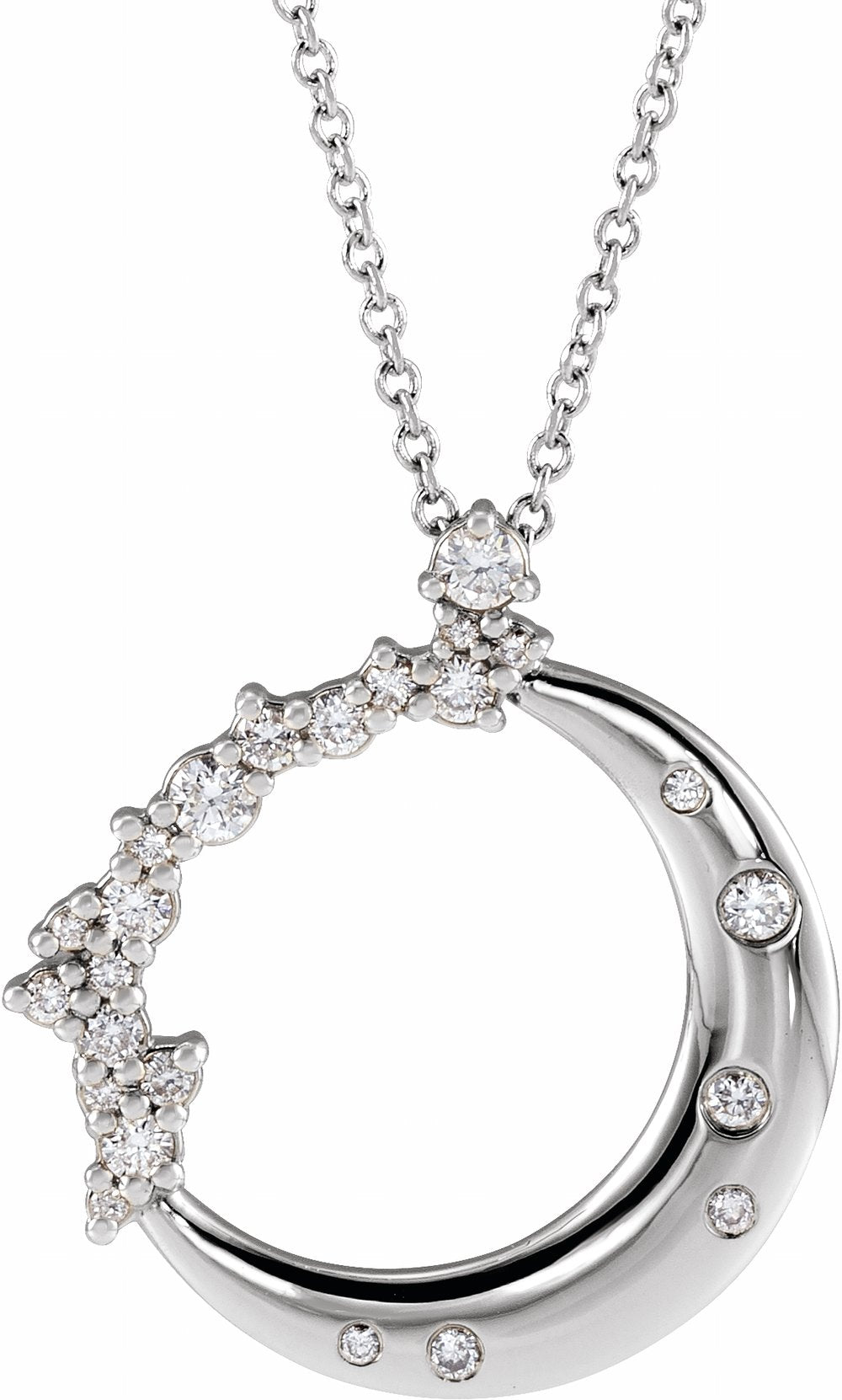 14K White Gold 1/4 CTW Lab-Grown Diamond Crescent Moon 16-18" Necklace