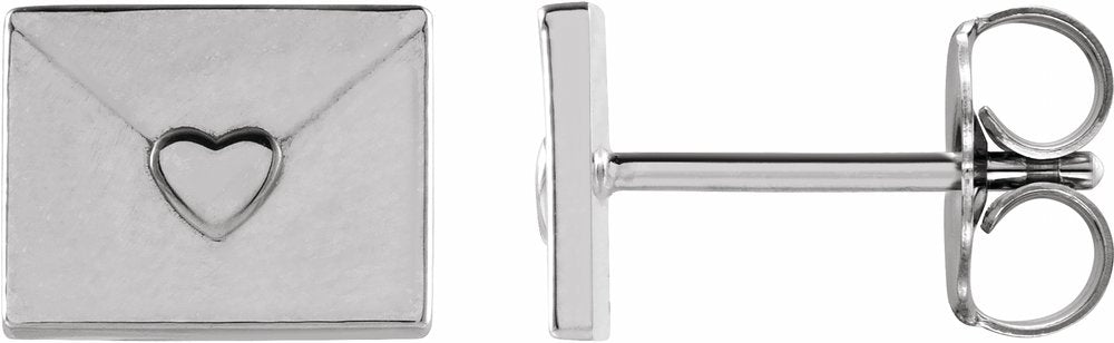 14K White Gold Heart Envelope Earrings
