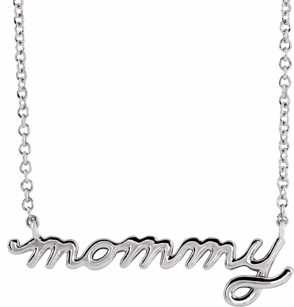 14K White Gold Petite Mommy Script 18" Necklace