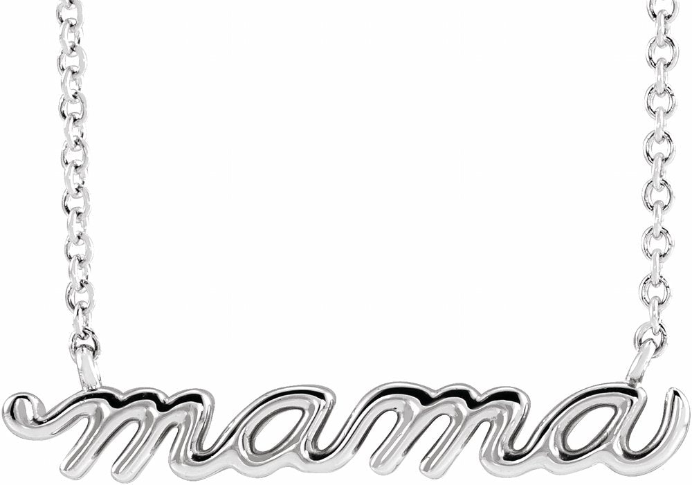 14K White Gold Petite Mama Script 18" Necklace