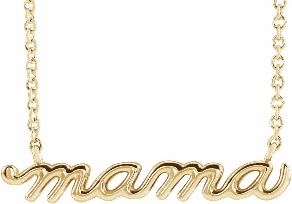 10K Yellow Gold Petite Mama Script 18" Necklace